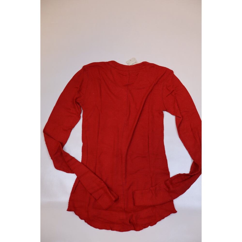 NEW Free People Going Places Red Button Up Slim Waflle Knit Cardigan Top Size L - Picture 3 of 5